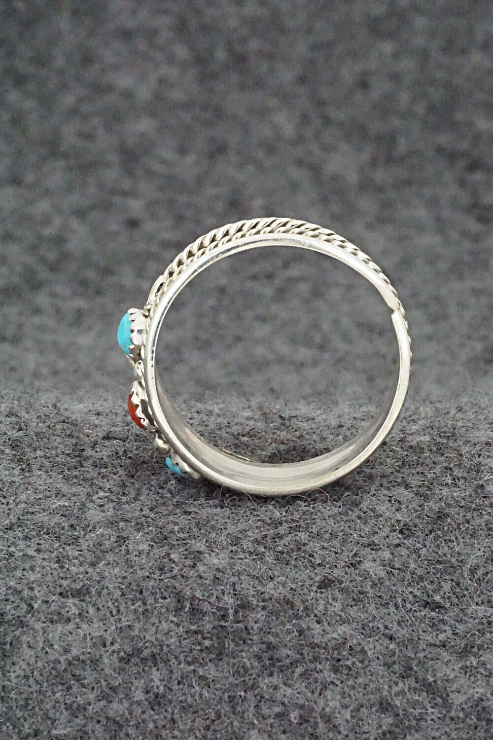 Turquoise, Coral & Sterling Silver Ring - Sondra Whitegoat - Size 11