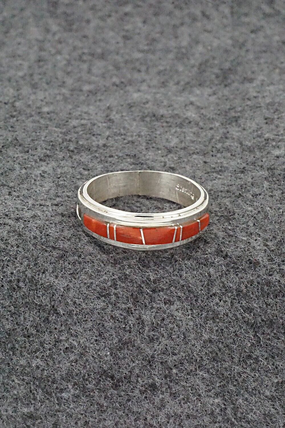 Coral & Sterling Silver Inlay Ring - Wilbert Muskett Jr. - Size 10