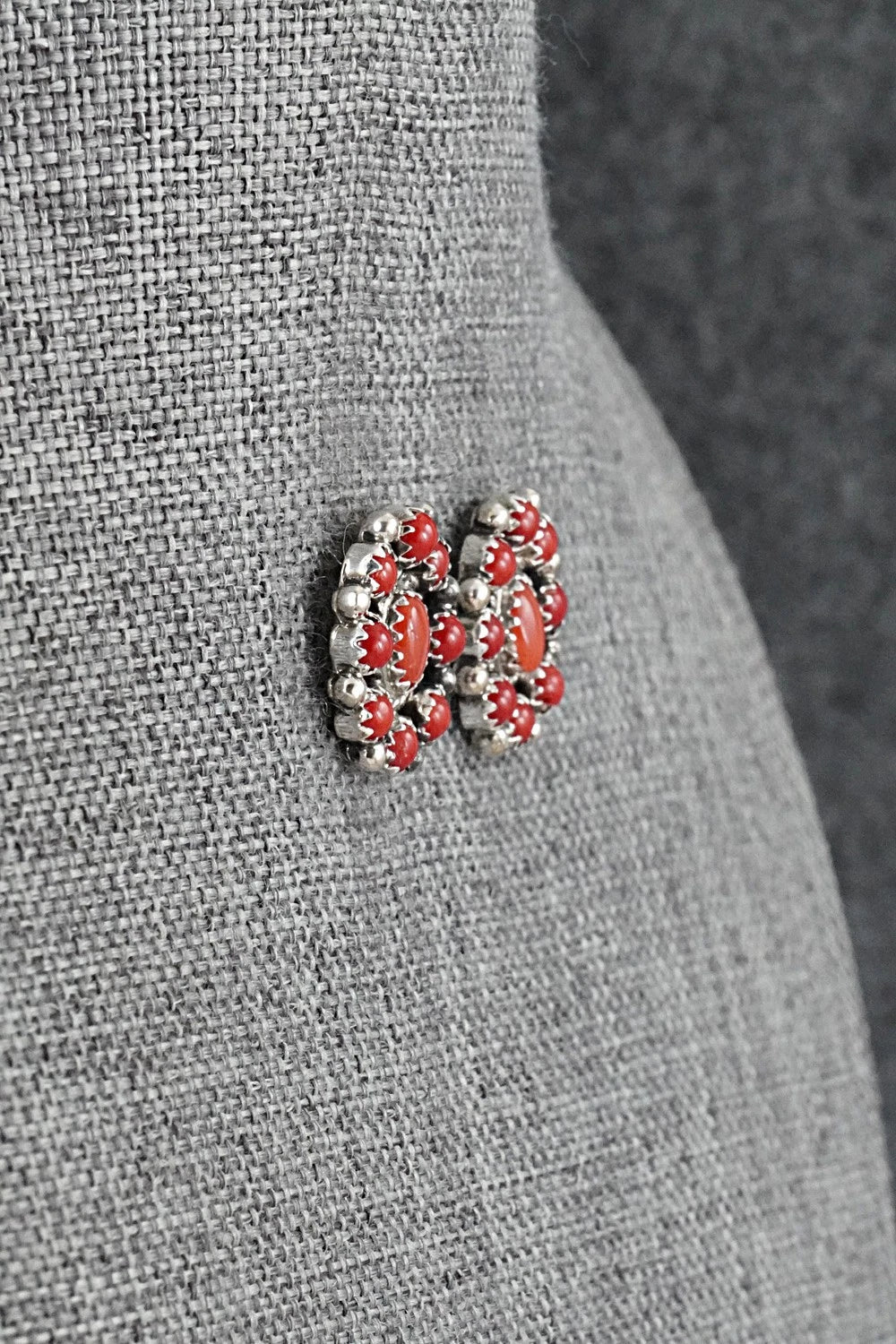 Coral & Sterling Silver Earrings - Nathaniel Curley