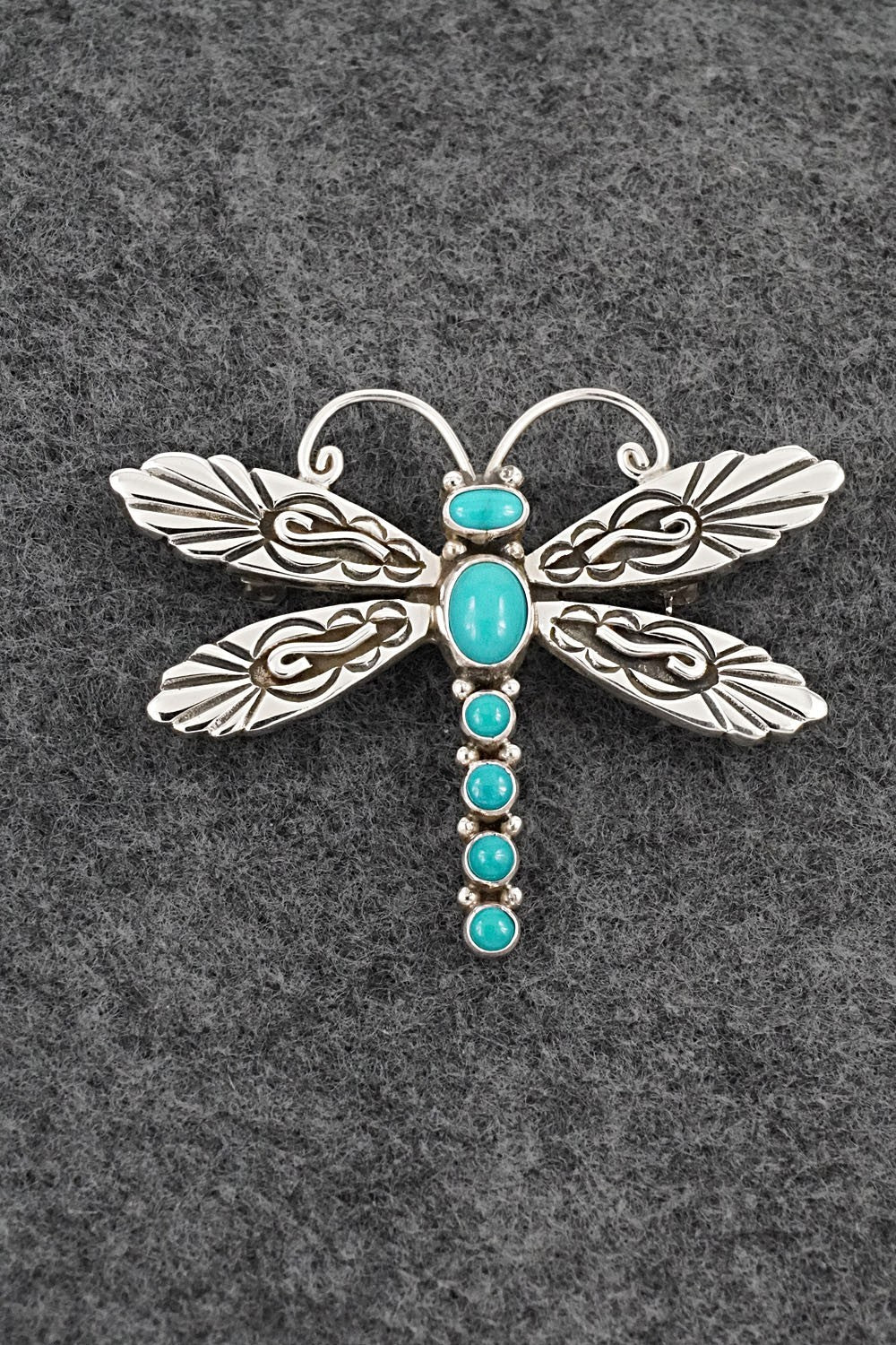Turquoise & Sterling Silver Pendant/Pin - Lee Charlie