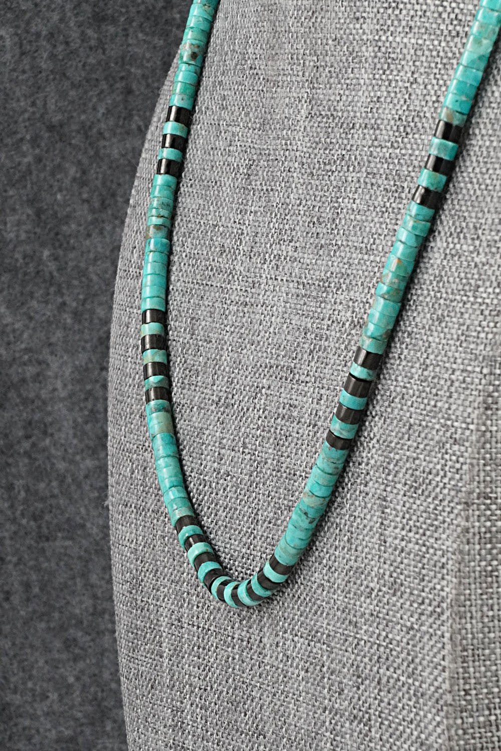 Turquoise, Onyx & Sterling Silver Necklace 19" - Helen Tsosie
