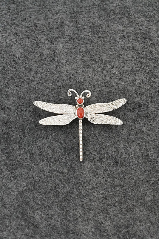 Coral & Sterling Silver Pendant/Pin - Lee Charley