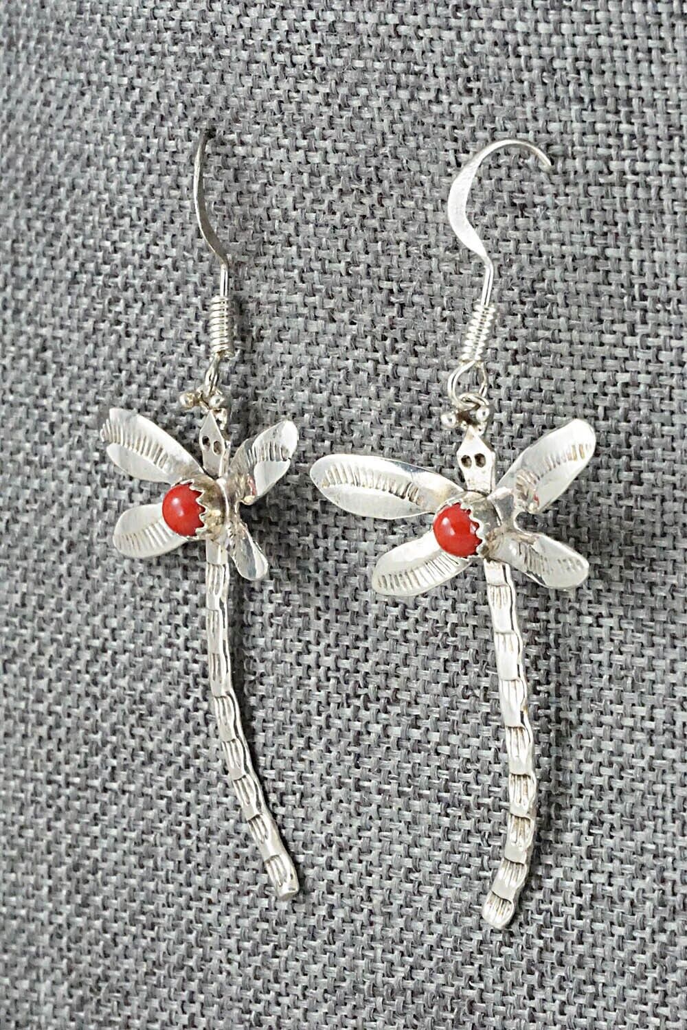 Coral & Sterling Silver Earrings - Lucille Platero