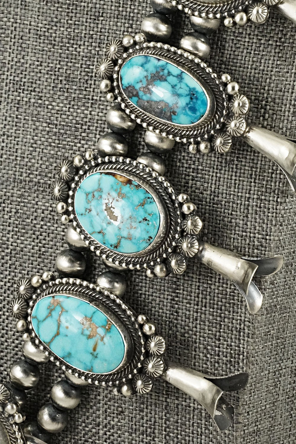 Turquoise & Sterling Silver Squash Blossom Necklace - Tom Lewis