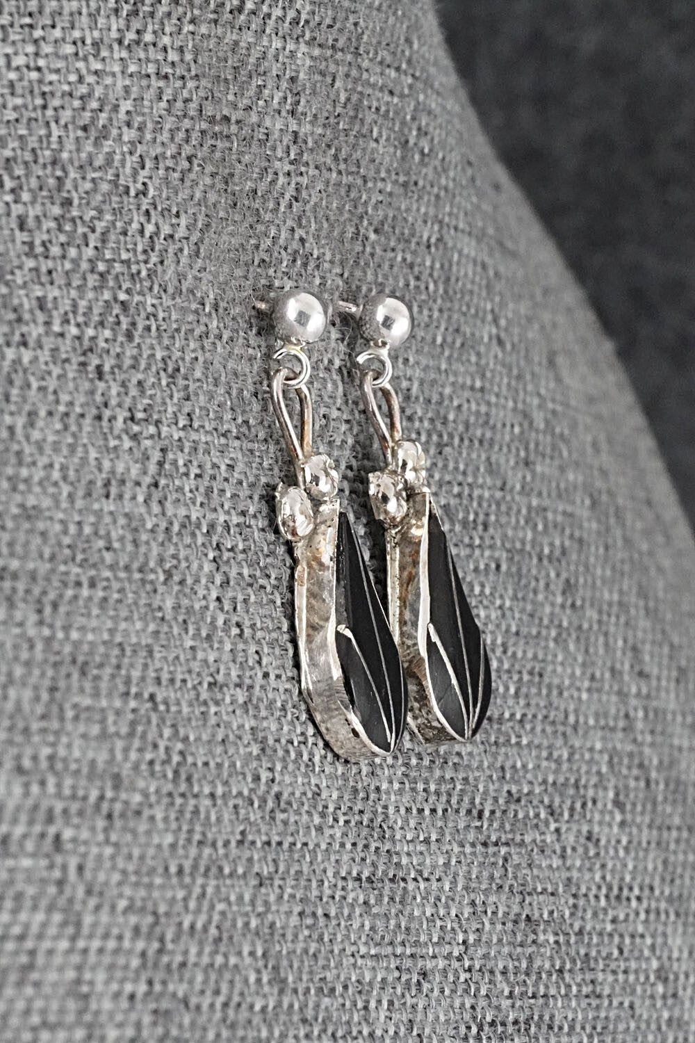 Onyx Inlay & Sterling Silver Earrings - Ola Eriacho