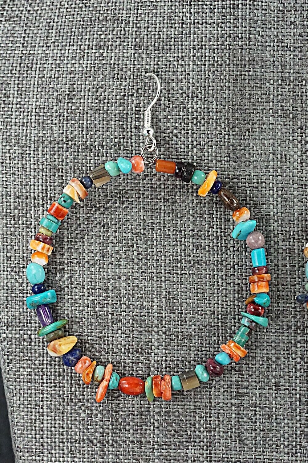 Multi Stone & Sterling Silver Hoop Earrings - Helen Tsosie