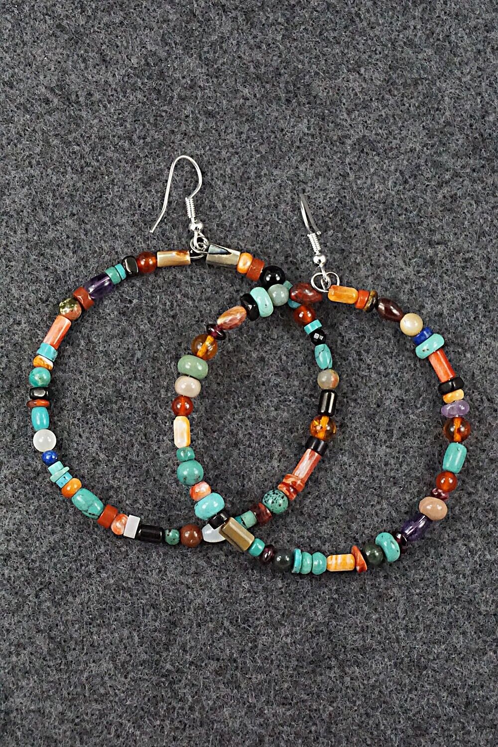 Multi Stone & Sterling Silver Hoop Earrings - Helen Tsosie