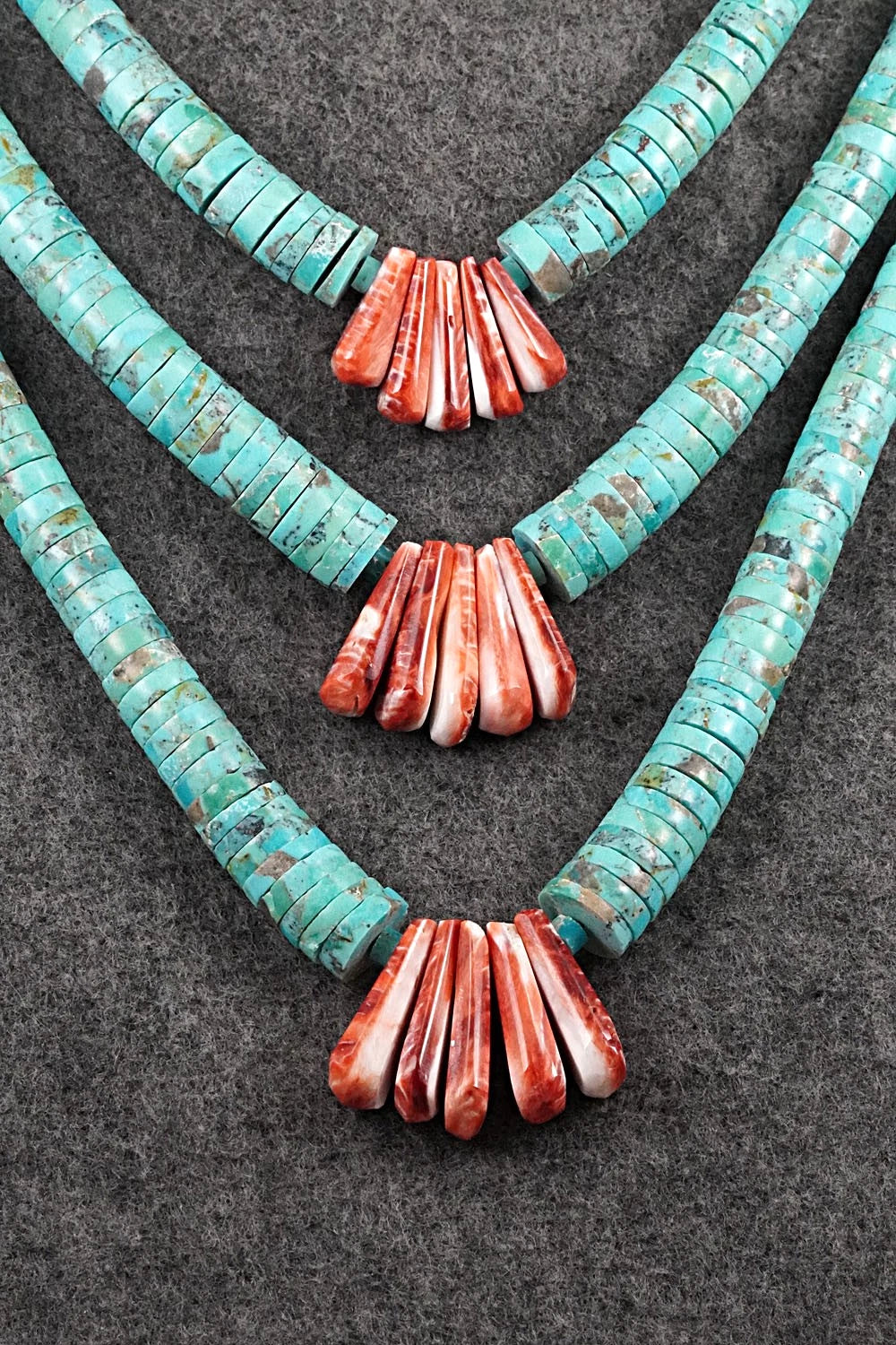 Turquoise, Spiny Oyster and Sterling Silver Necklace - Lupe Lovato