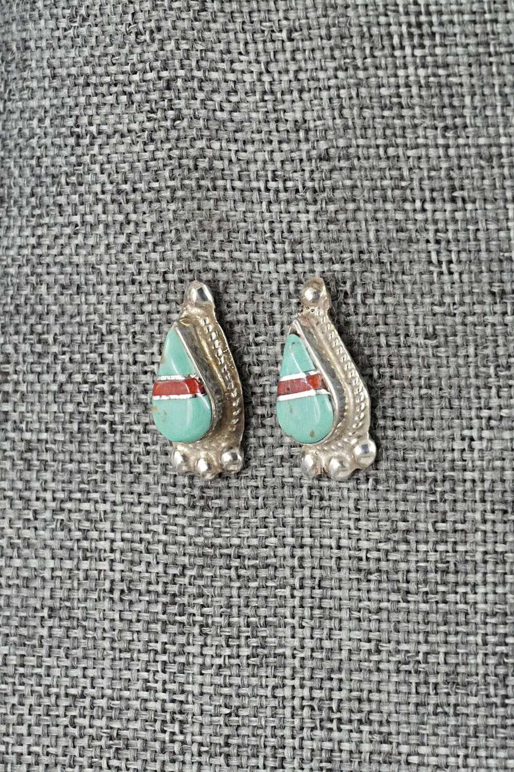 Turquoise, Coral & Sterling Silver Earrings - Terrance Panteah