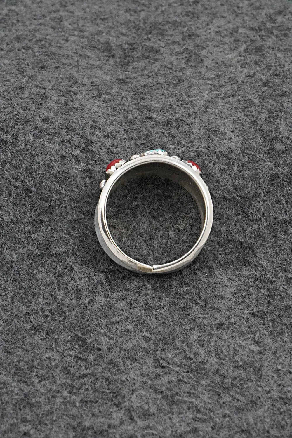 Turquoise, Coral & Sterling Silver Ring - Paul Largo - Size 11.5