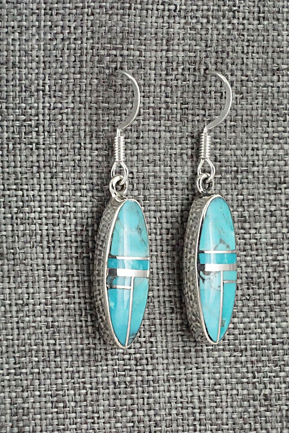 Turquoise & Sterling Silver Inlay Earrings - James Manygoats