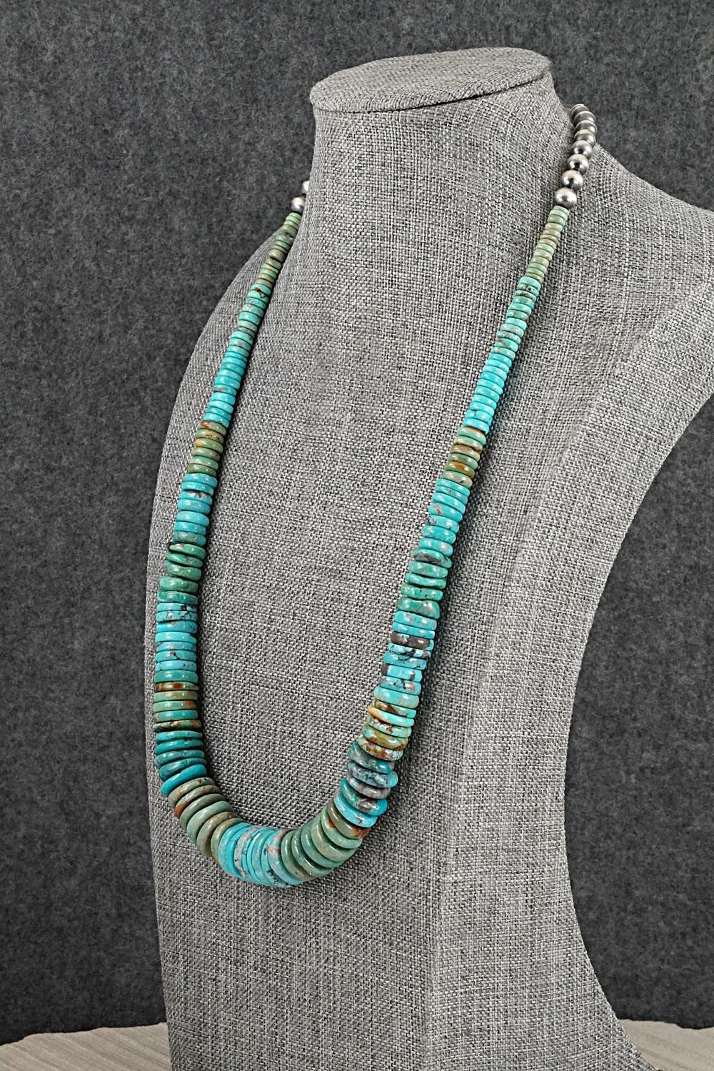 Turquoise & Sterling Silver Necklace 22" - Doreen Jake