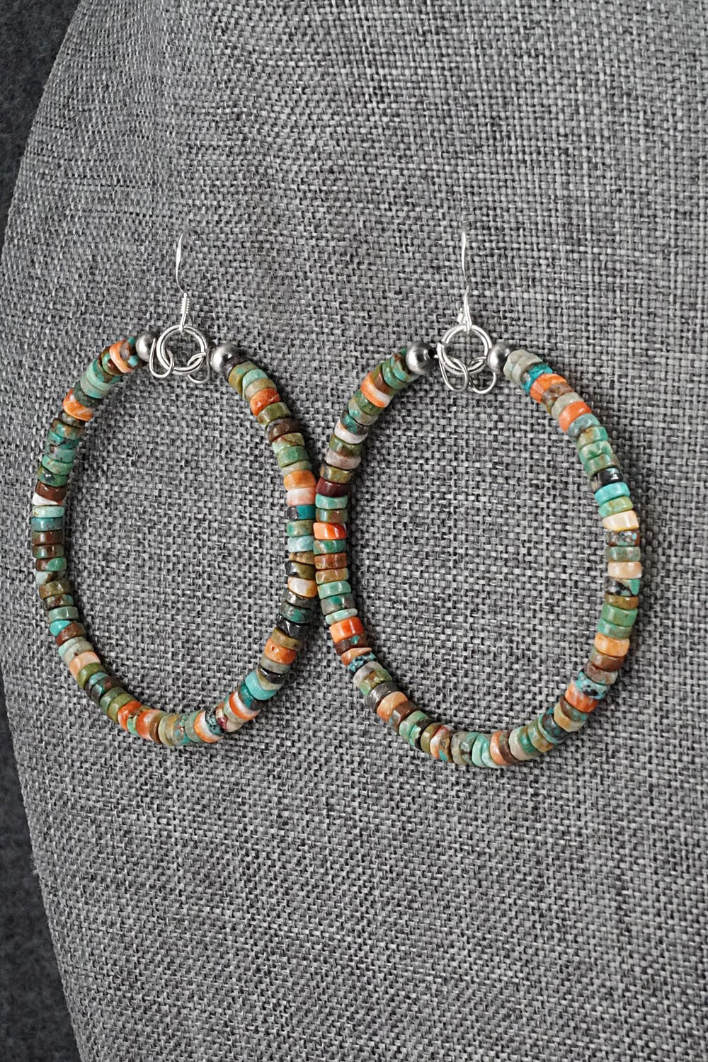 Turquoise, Spiny Oyster & Sterling Silver Earrings - Doreen Jake