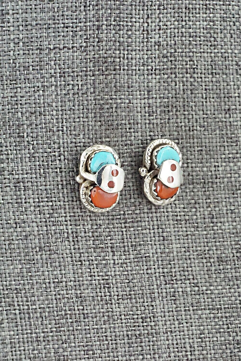 Turquoise, Coral & Sterling Silver Earrings - Joy Calavaza