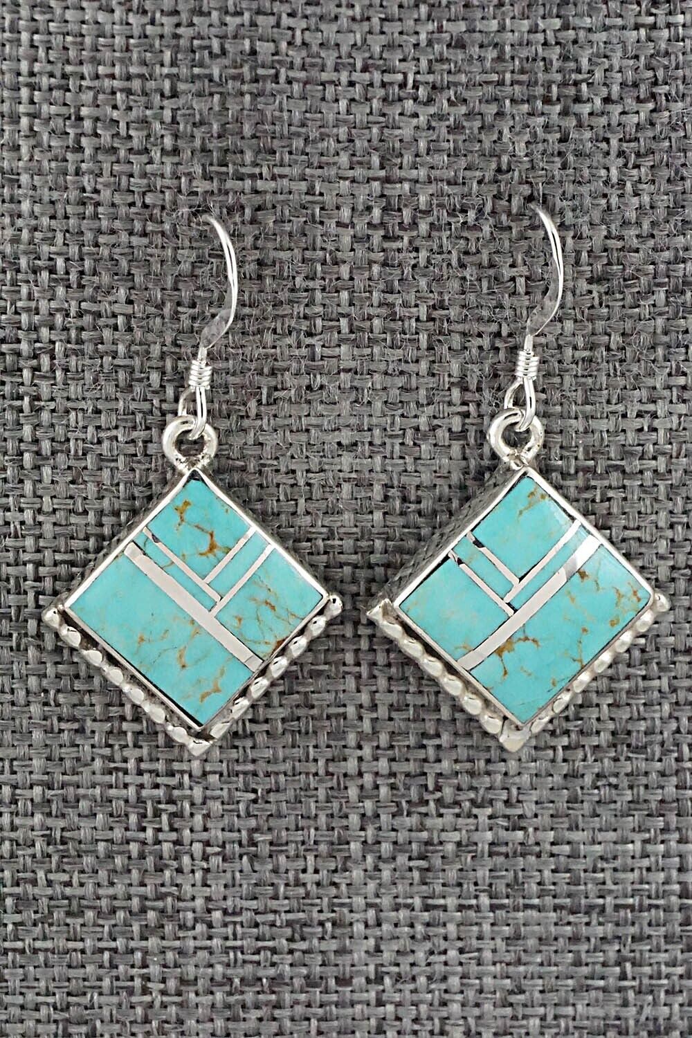Turquoise & Sterling Silver Inlay Earrings - James Manygoats