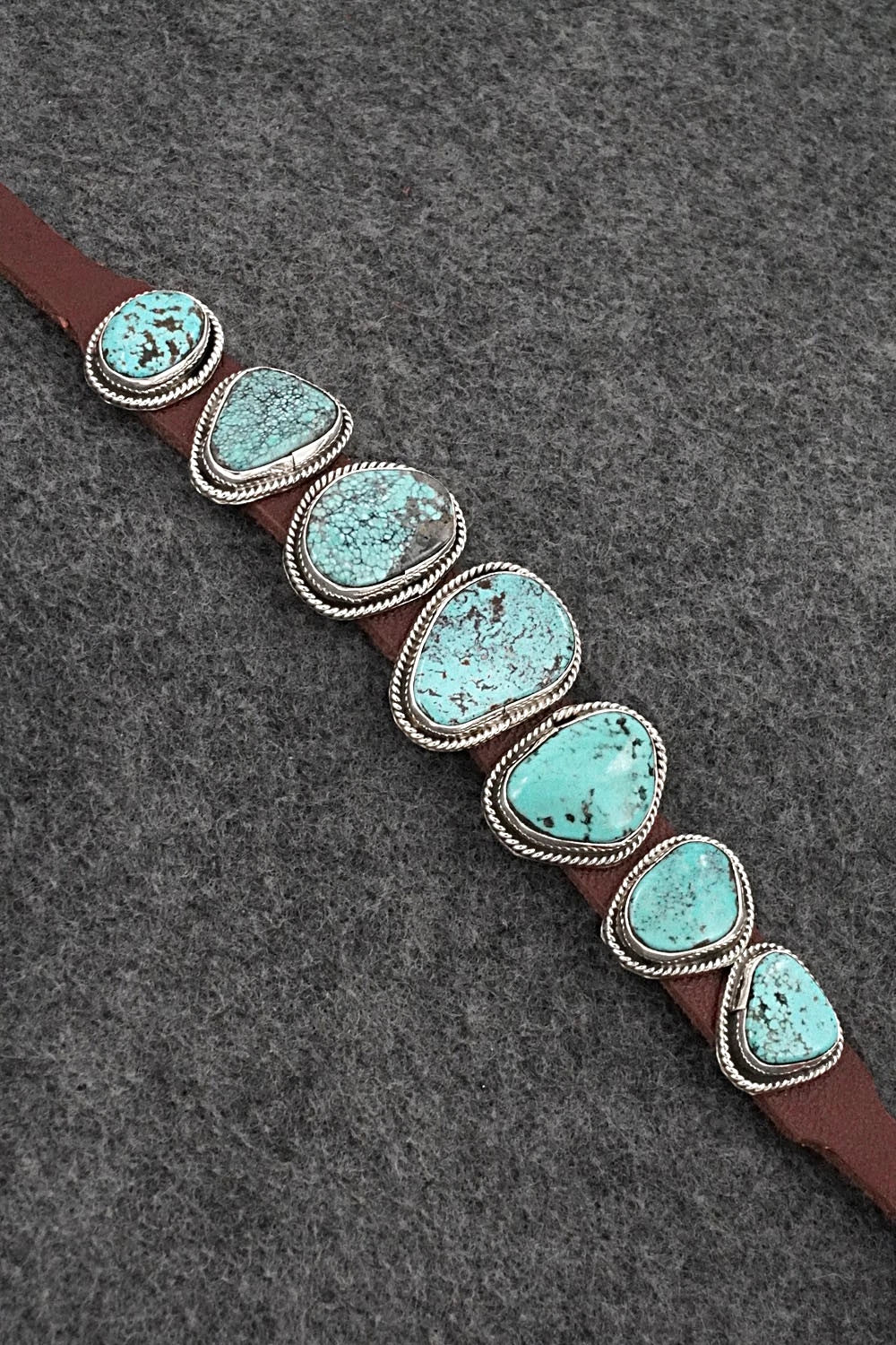Turquoise, Sterling Silver & Leather Bracelet - Marlene Ramone