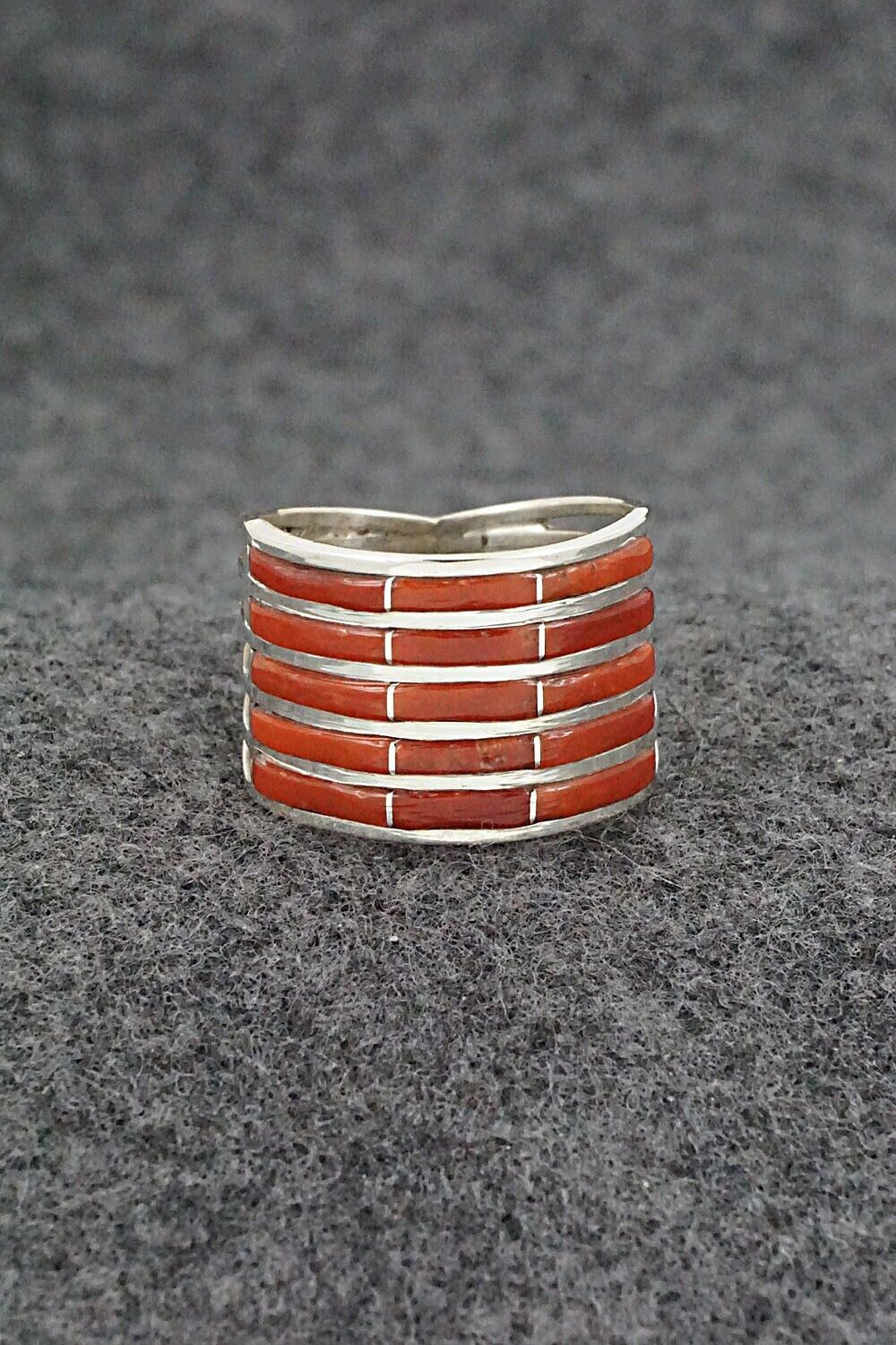 Coral & Sterling Silver Ring - Andrew Enrico - Size 8.75