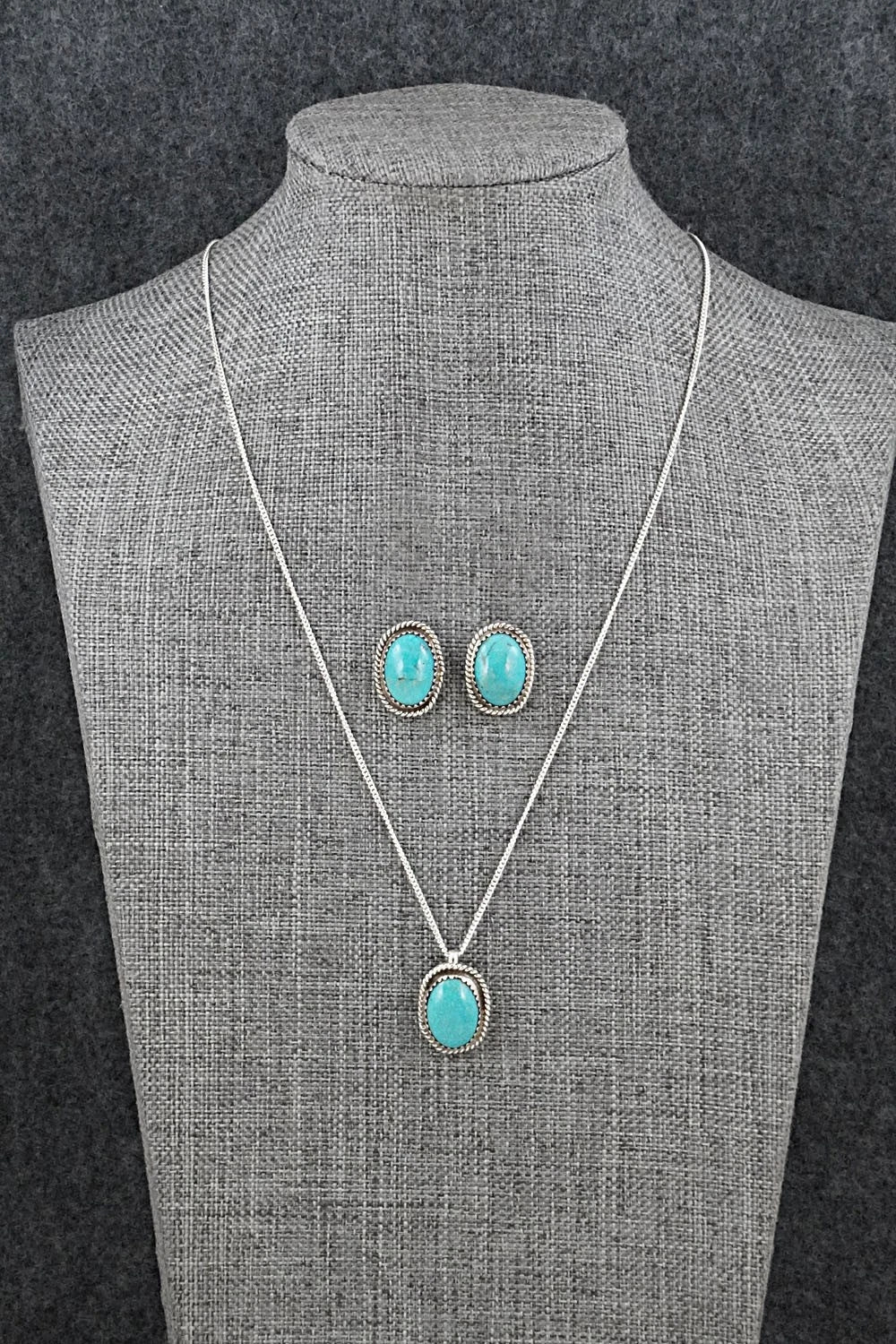 Turquoise & Sterling Silver Necklace and Earrings Set - Murray Hannaweeka
