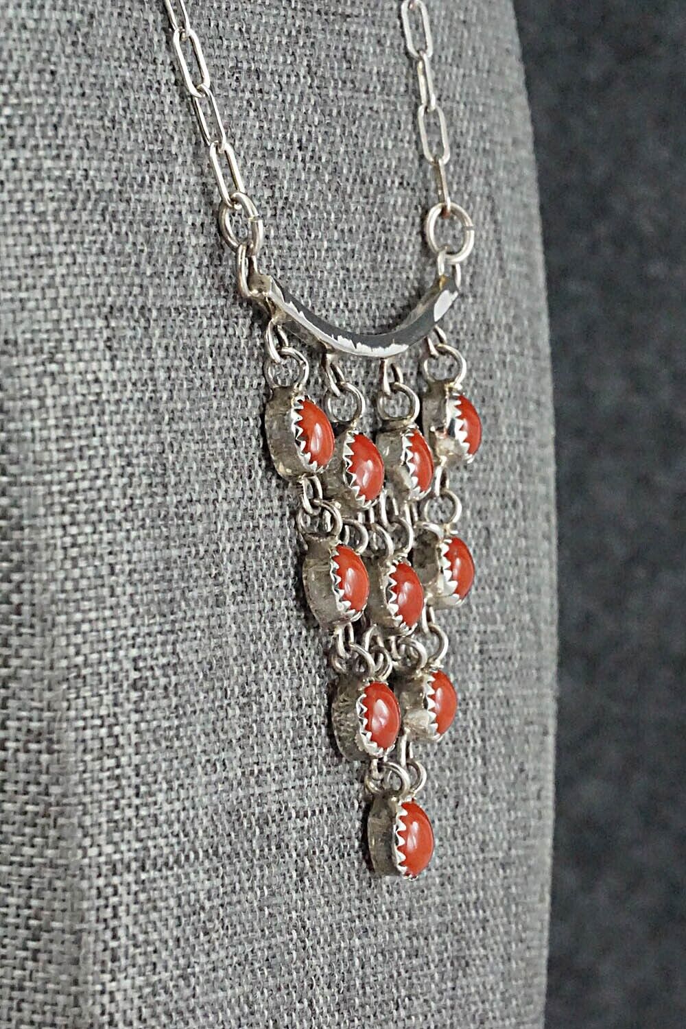 Coral & Sterling Silver Necklace and Earrings Set - Anthony Skeets