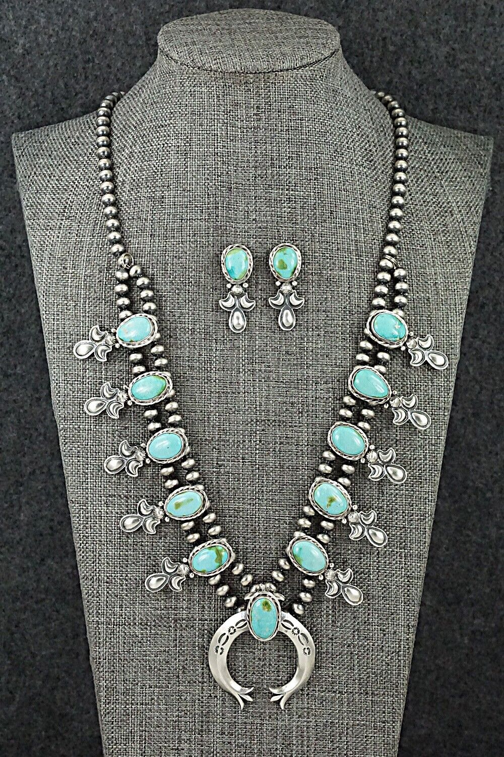 Turquoise & Sterling Silver Squash Blossom Set - Adrienne Gordon