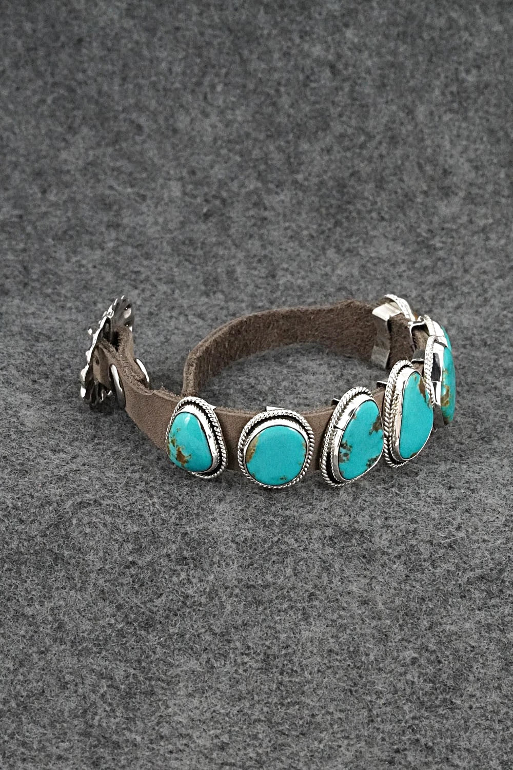 Turquoise, Sterling Silver & Leather Bracelet - Marlene Ramone