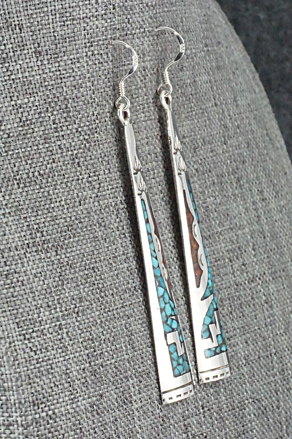 Turquoise, Coral & Sterling Silver Earrings - Jolene Yazzie