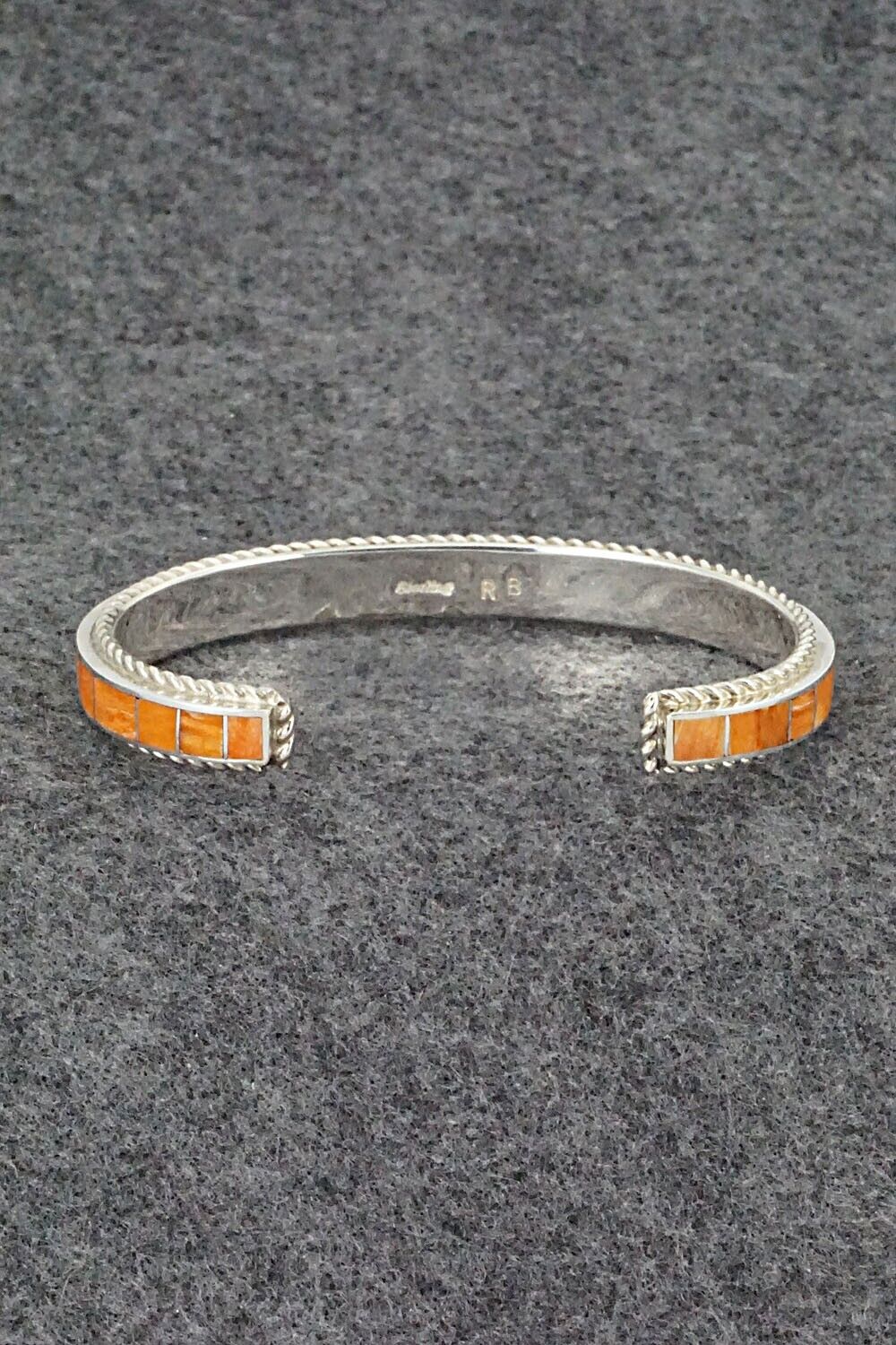 Spiny Oyster & Sterling Silver Inlay Bracelet - Ricky Booqua