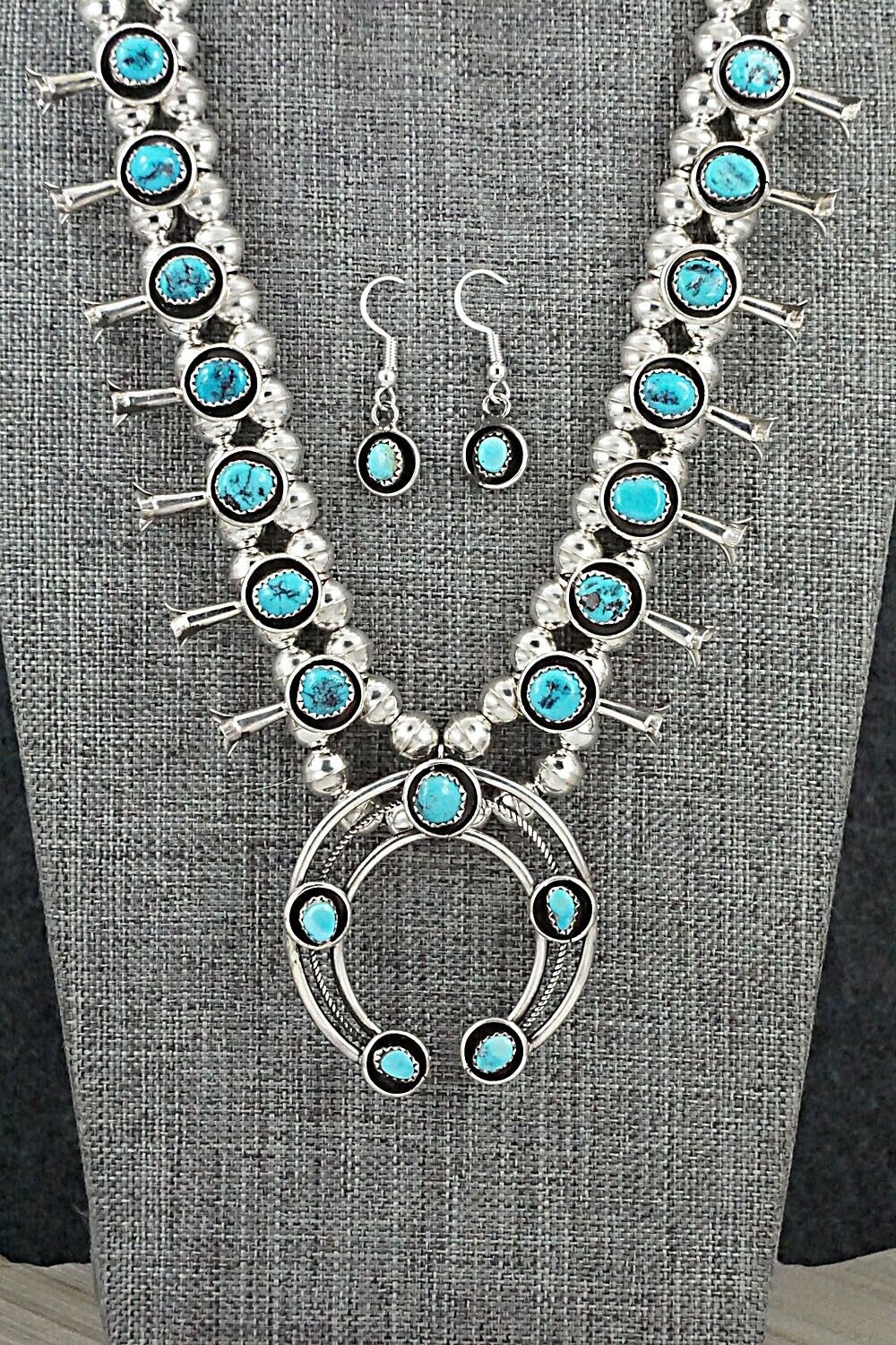 Turquoise & Sterling Silver Squash Blossom Set - Phil Garcia