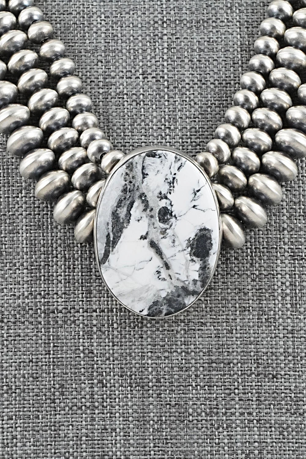 White Buffalo & Sterling Silver Navajo Pearl Necklace - Gruber & Halwood