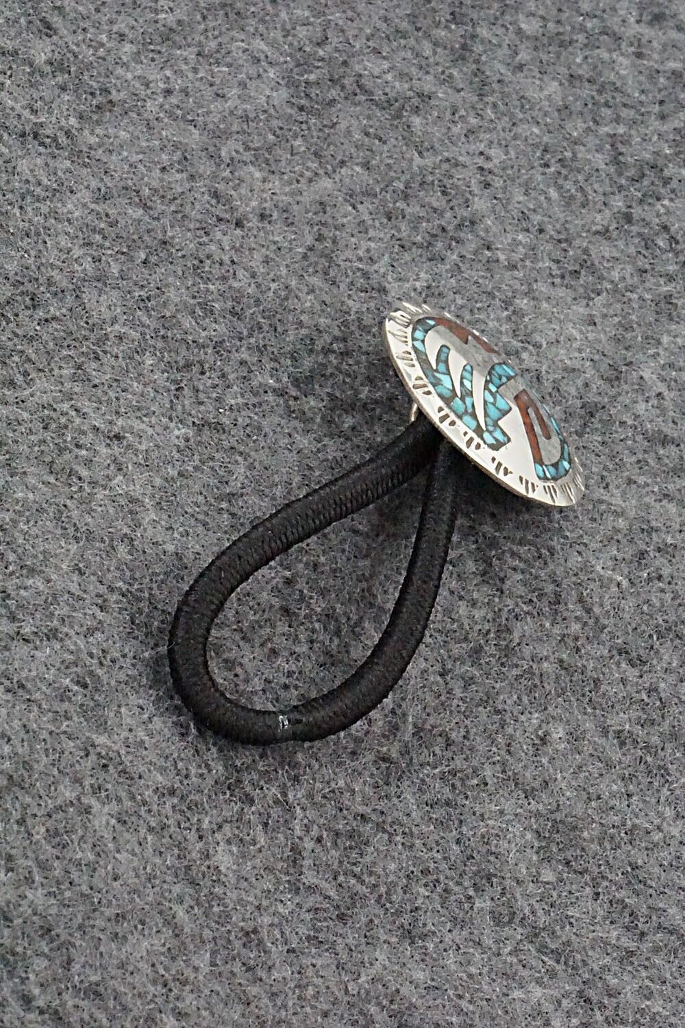 Turquoise, Coral & Sterling Silver Hair Tie - Joleen Yazzie
