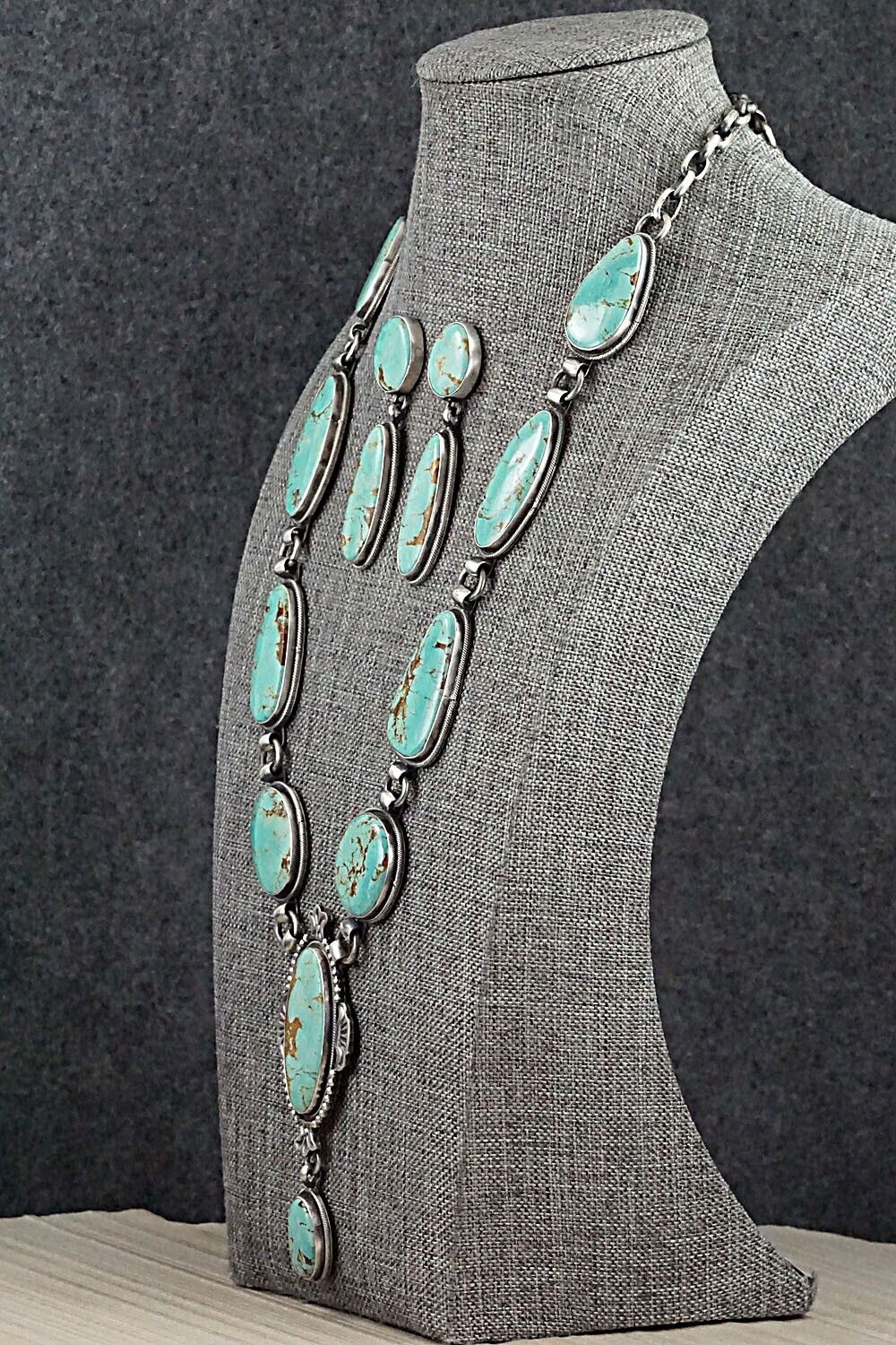 Turquoise & Sterling Silver Necklace and Earrings Set - Annie Hoskie