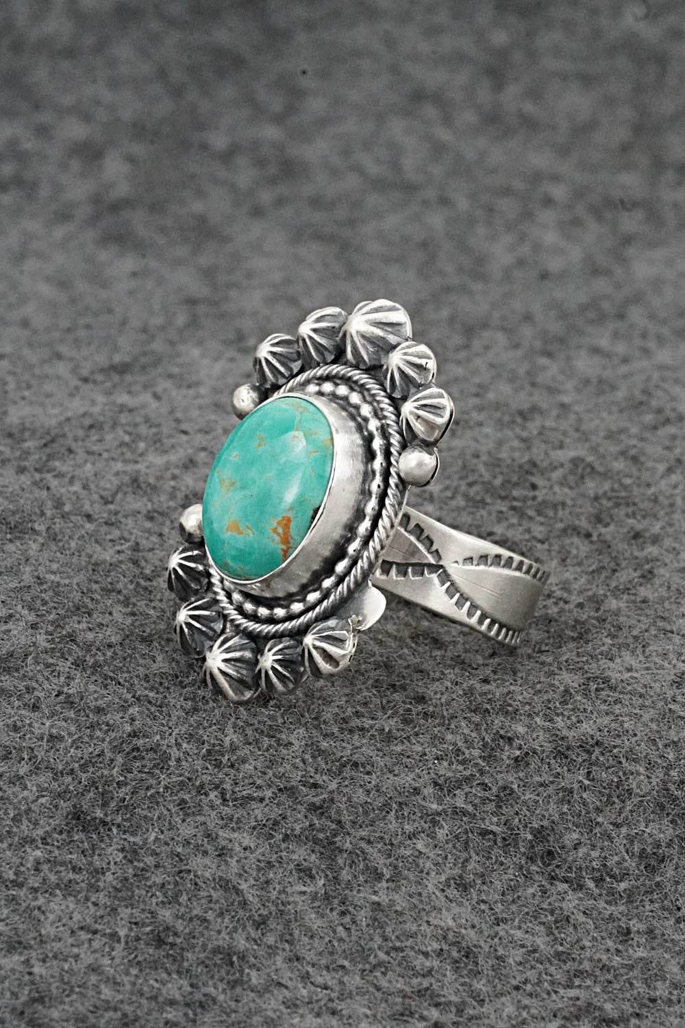 Turquoise & Sterling Silver Ring - Cordell Platero - Size Adjustable