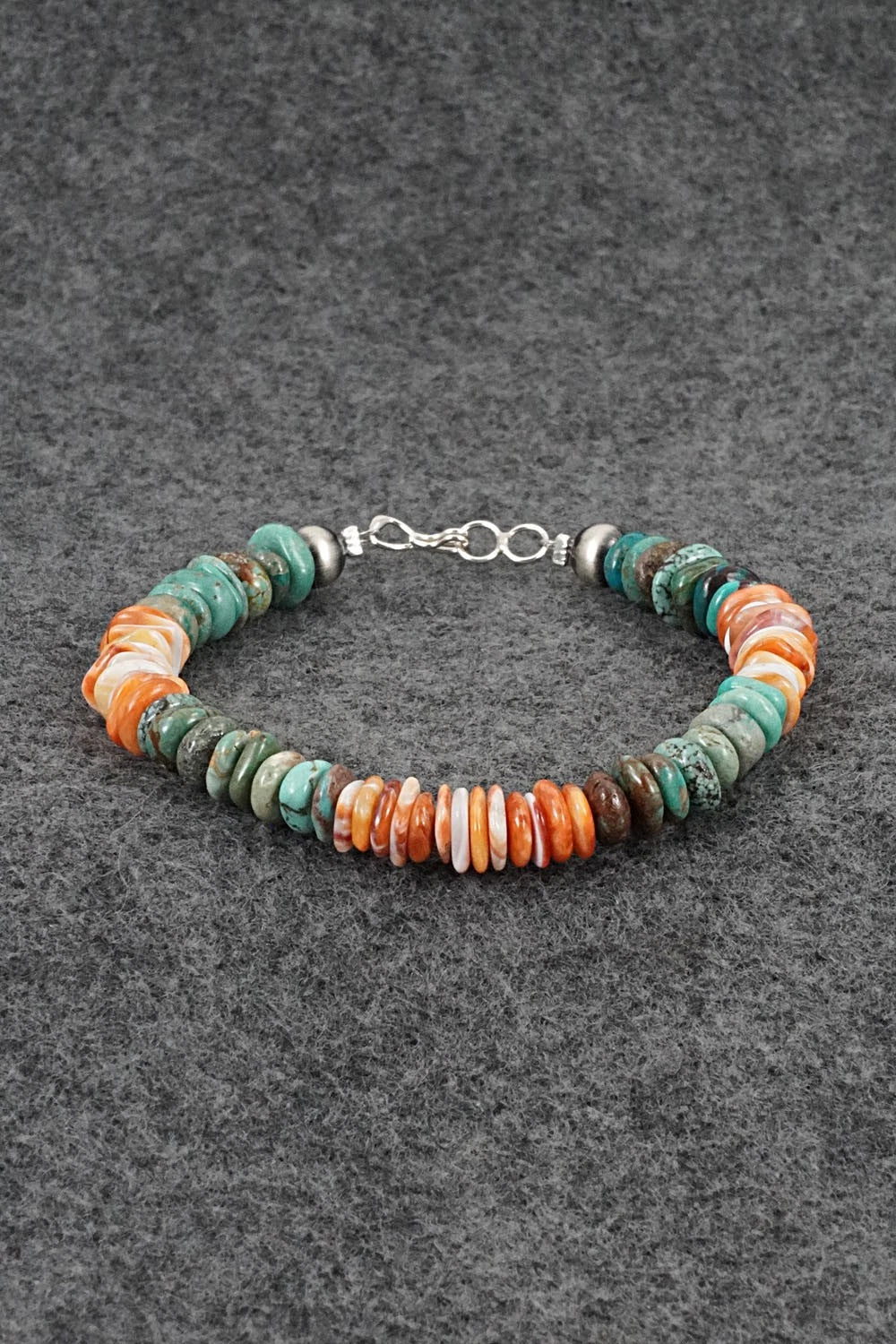 Turquoise, Spiny Oyster & Sterling Silver Bracelet - Doreen Jake