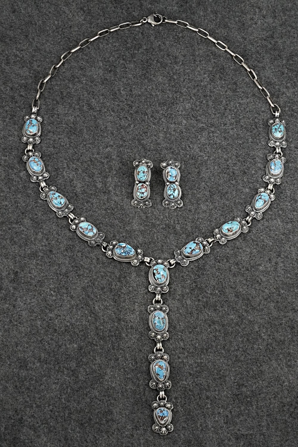 Turquoise & Sterling Silver Necklace and Earrings Set - Darrin Livingston