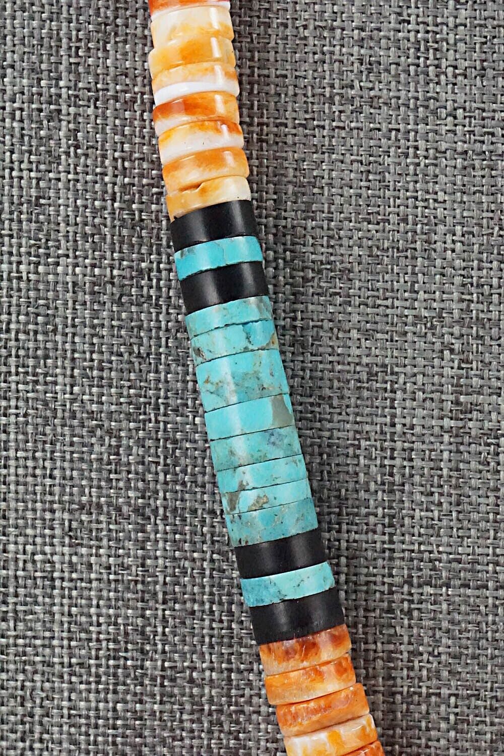 Turquoise, Spiny Oyster, Onyx & Sterling Silver Necklace - Lupe Lovato