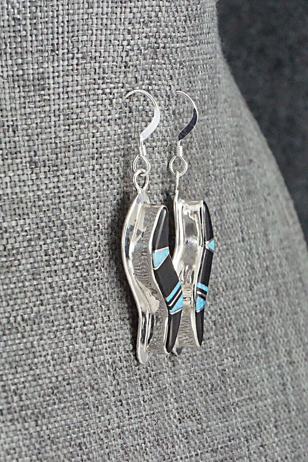 Onyx, Opalite & Sterling Silver Inlay Earrings - James Manygoats