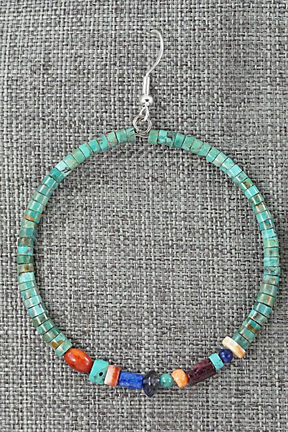 Multi Stone & Sterling Silver Hoop Earrings - Helen Tsosie