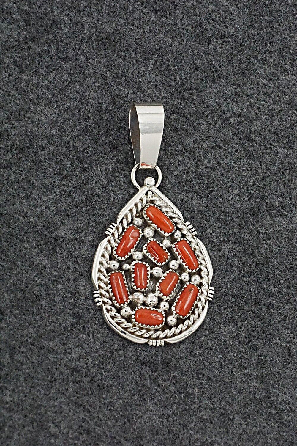 Coral & Sterling Silver Pendant - Chester Charley