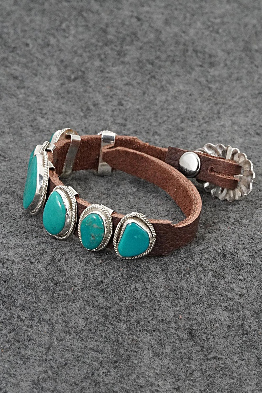 Turquoise, Sterling Silver & Leather Bracelet - Rosita Charlie