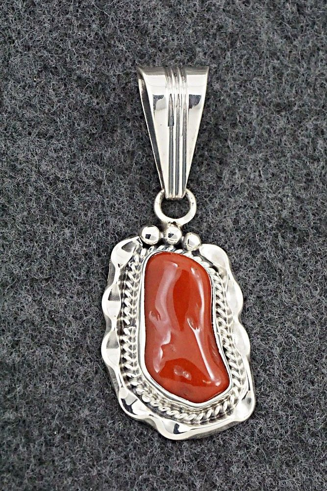 Coral & Sterling Silver Pendant - Samuel Yellowhair