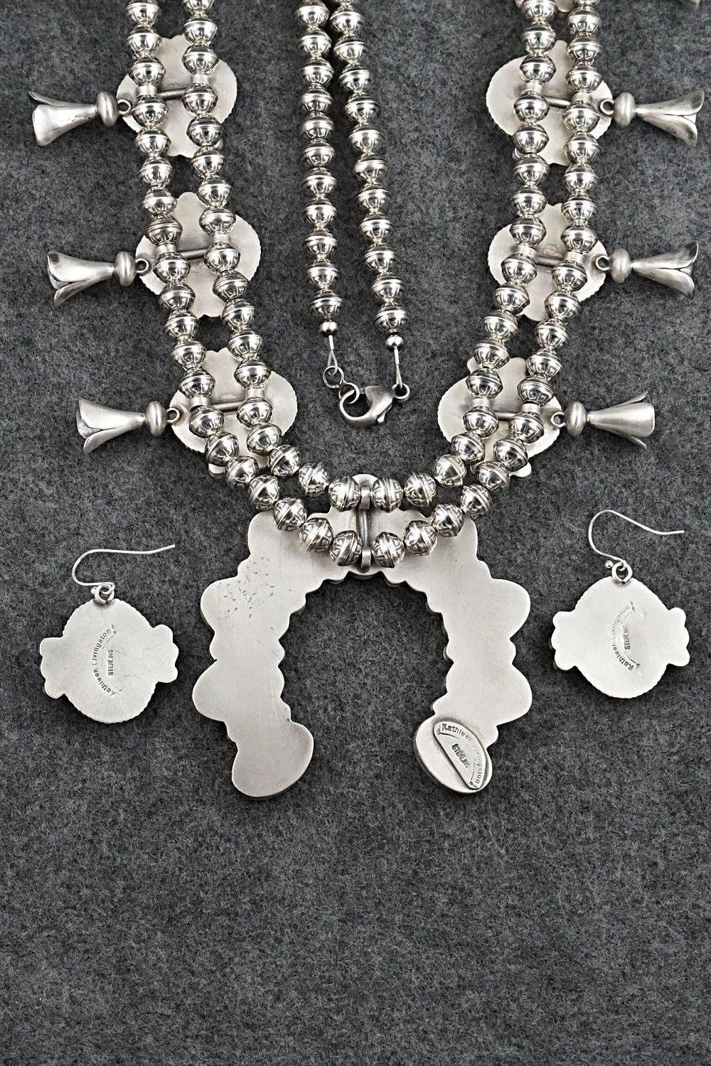 Spiny Oyster & Sterling Silver Squash Blossom Set - Kathleen Livingston