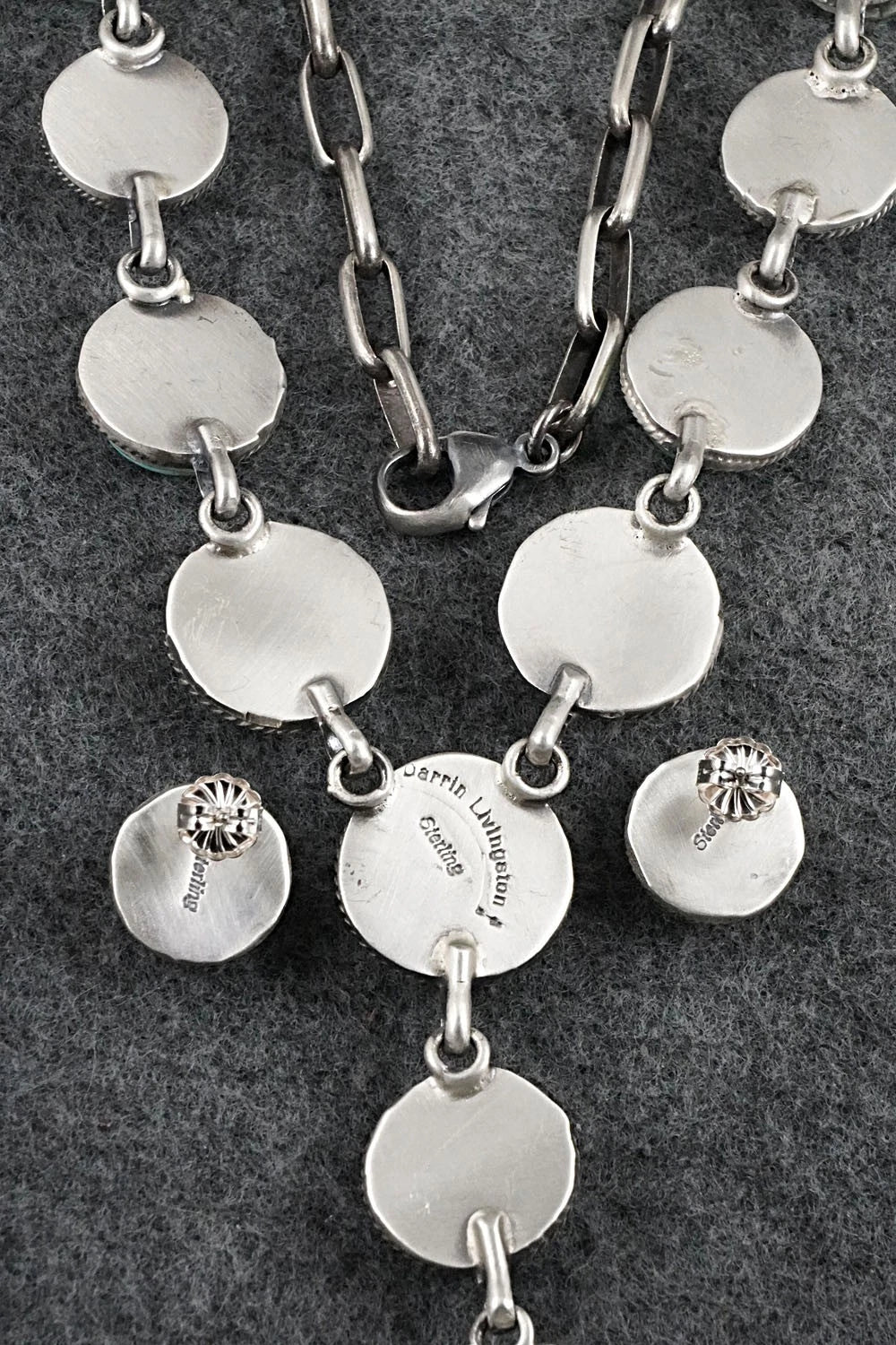 Turquoise & Sterling Silver Necklace and Earrings Set - Darrin Livingston