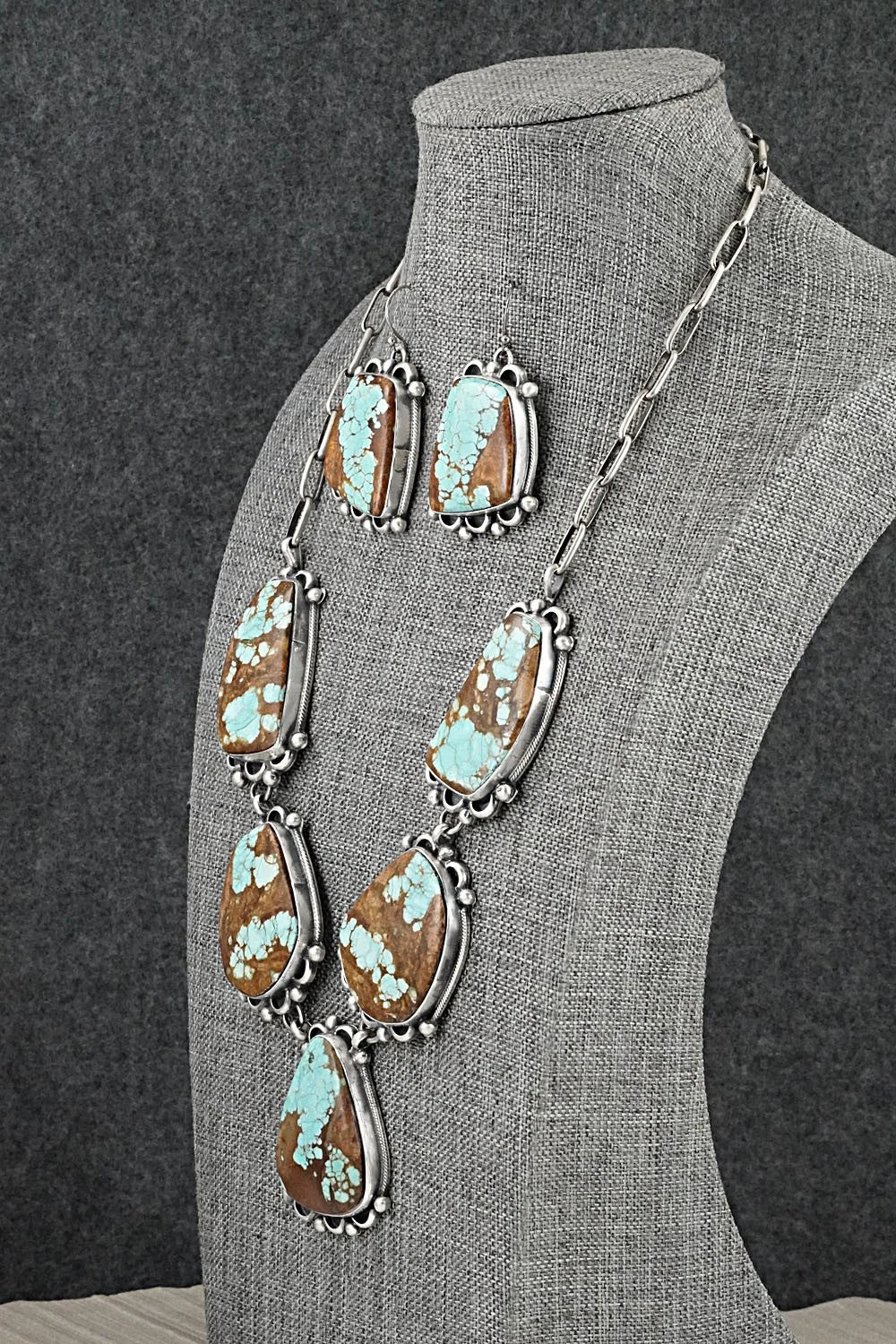 Turquoise & Sterling Silver Necklace and Earrings Set - Bobby Johnson