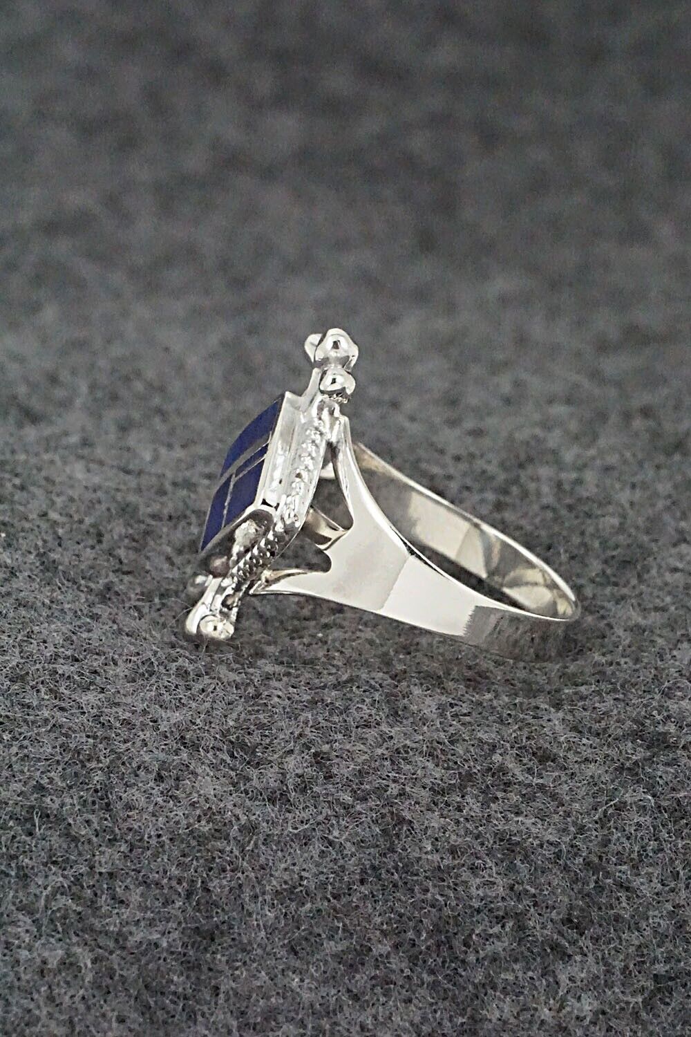 Lapis & Sterling Silver Inlay Ring - James Manygoats - Size 7.75