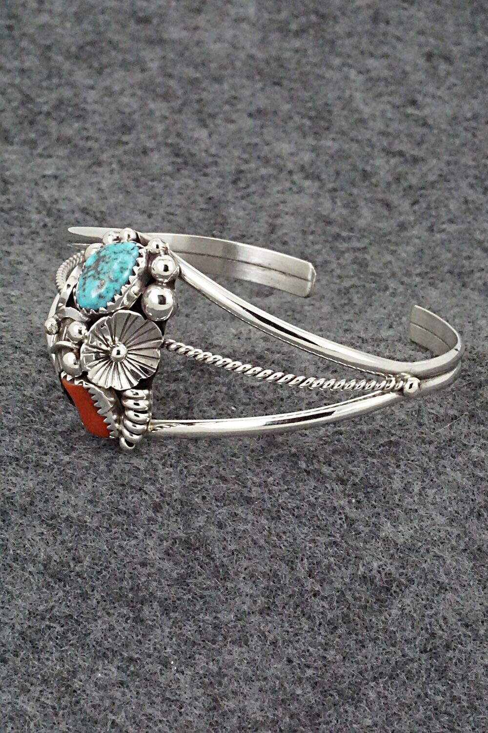 Turquoise, Coral & Sterling Silver Bracelet - Max Calladitto