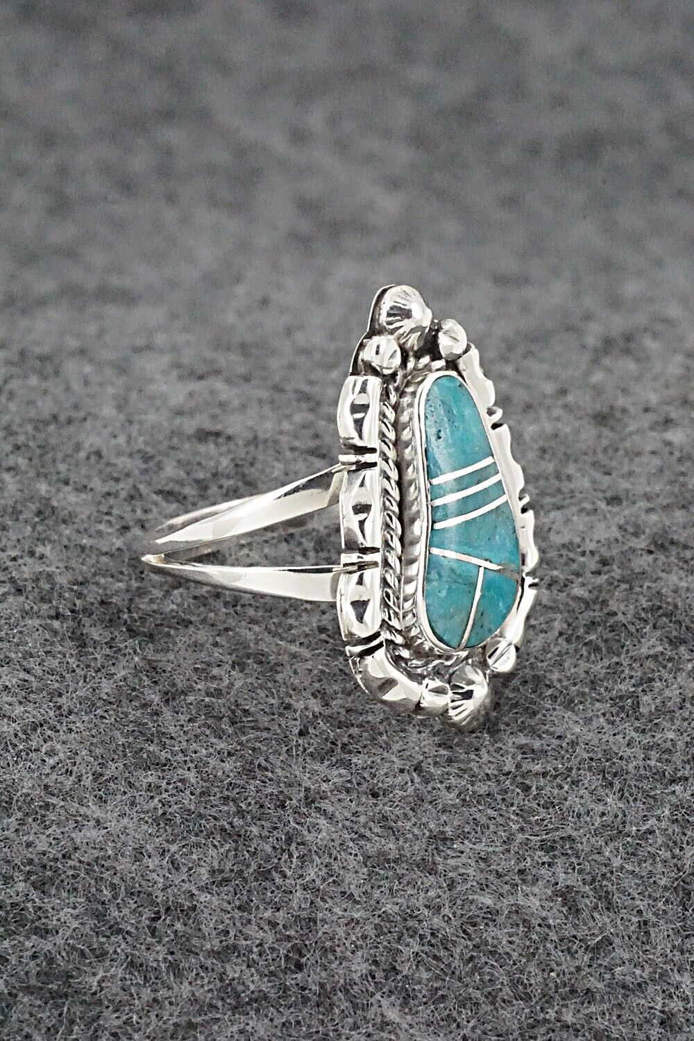Turquoise & Sterling Silver Inlay Ring - James Manygoats - Size 8