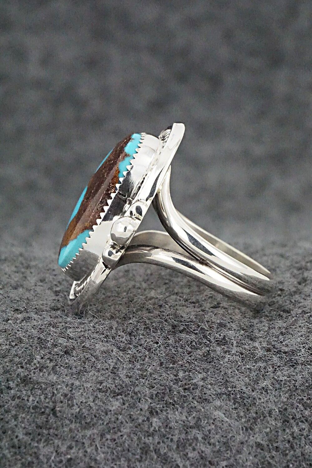 Turquoise & Sterling Silver Ring - Leslie Nez - Size 10.5