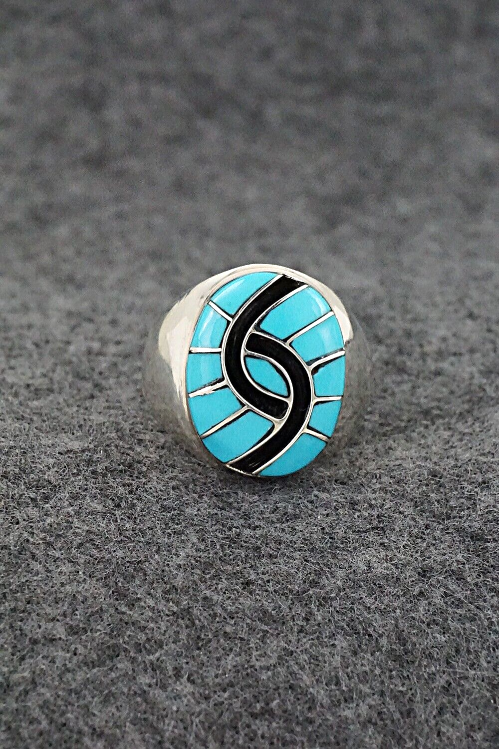 Turquoise & Sterling Silver Inlay Ring - Amy Wesley - Size 9.5