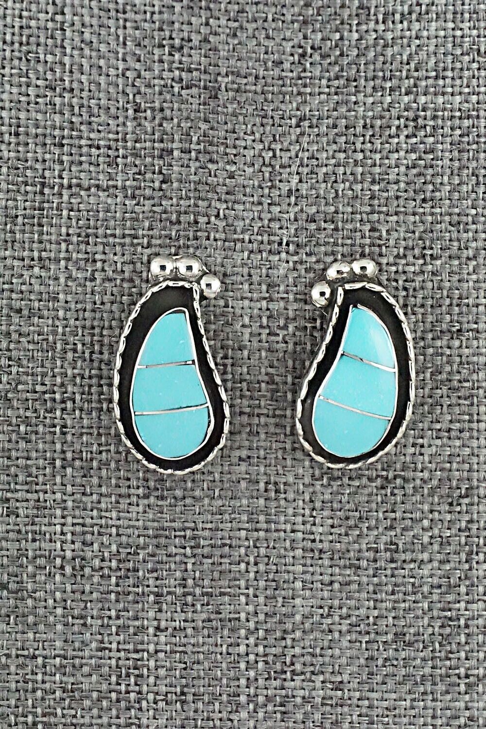 Turquoise & Sterling Silver Inlay Earrings - Susie Lowsayatee