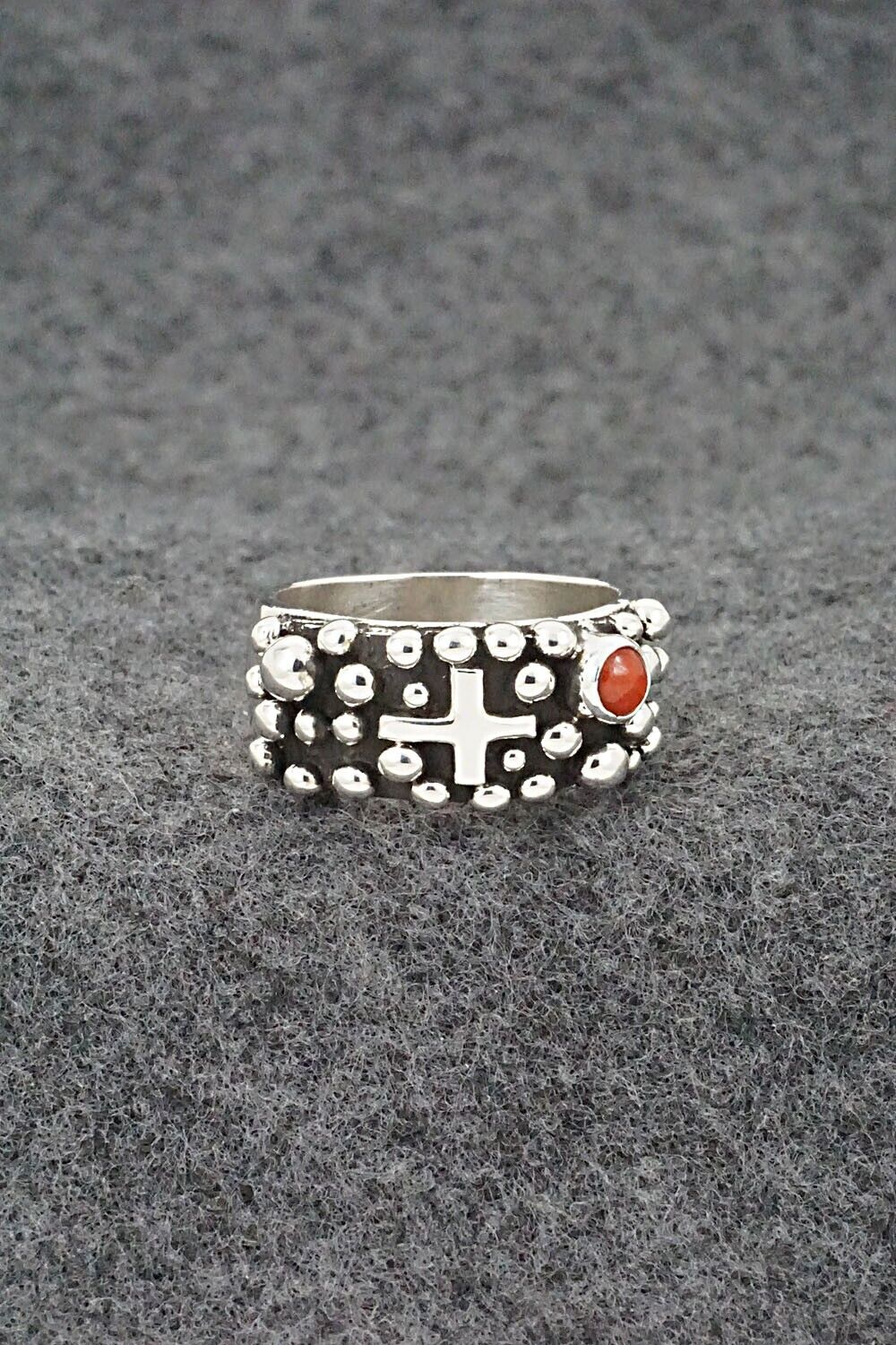 Coral & Sterling Silver Ring - Akee Douglas - Size 8.5